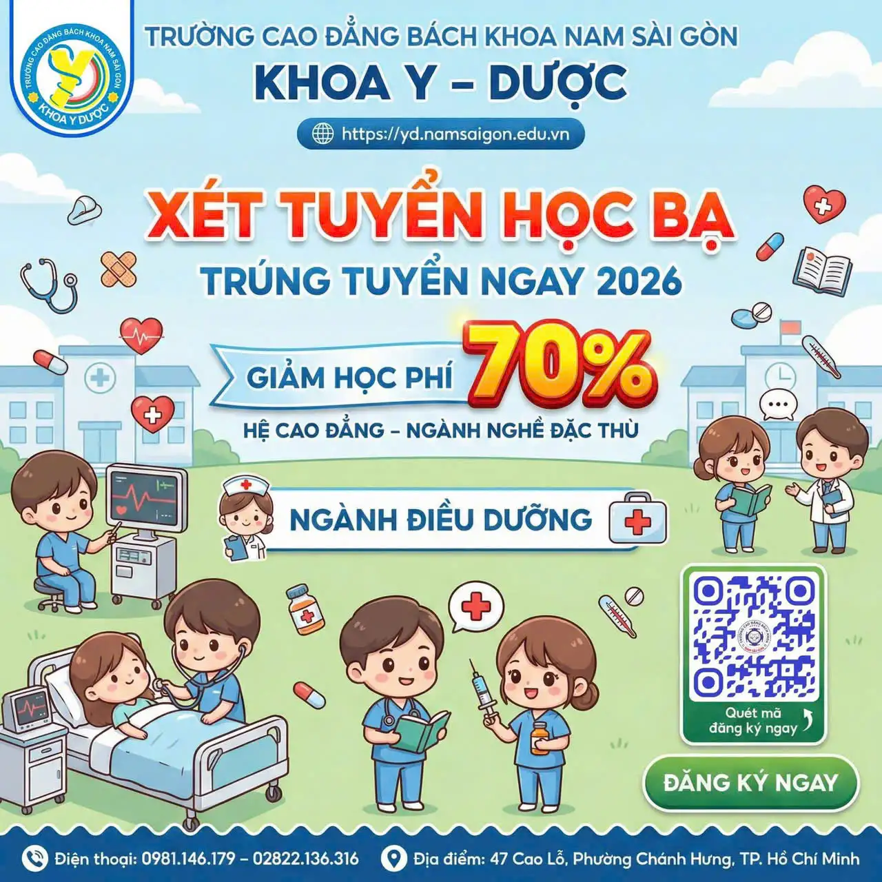 KHOA Y DƯỢC – TRƯỜNG CAO ĐẲNG BÁCH KHOA NAM SÀI GÒN THÔNG BÁO TUYỂN SINH NGÀNH ĐIỀU DƯỠNG NĂM HỌC 2026 – 2027